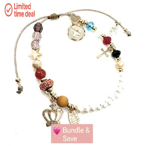 Handmade Jesus Life Story Charm Bracelet, Stretch Fit, Gold Plated - Picture 4 of 8